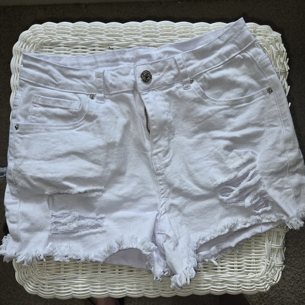 White Distressed Denim Shorts